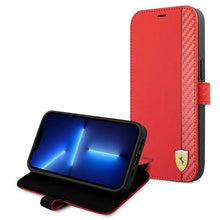 Заредете изображение във визуализатора на галерията – Ferrari FESAXFLBKP13SRE iPhone 13 mini 5,4" czerwony/red book On Track Carbon Stripe - TopMag
