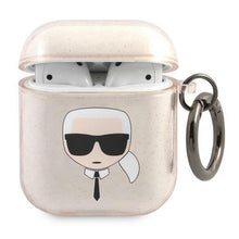 Заредете изображение във визуализатора на галерията – Karl Lagerfeld KLA2UKHGD AirPods cover złoty/gold Glitter Karl`s Head - TopMag
