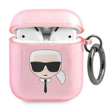 Заредете изображение във визуализатора на галерията – Karl Lagerfeld KLA2UKHGP AirPods cover różowy/pink Glitter Karl`s Head - TopMag
