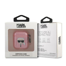 Заредете изображение във визуализатора на галерията – Karl Lagerfeld KLA2UKHGP AirPods cover różowy/pink Glitter Karl`s Head - TopMag
