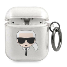 Заредете изображение във визуализатора на галерията – Karl Lagerfeld KLA2UKHGS AirPods cover srebrny/silver Glitter Karl`s Head - TopMag
