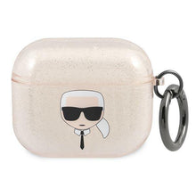 Заредете изображение във визуализатора на галерията – Karl Lagerfeld KLA3UKHGD AirPods 3 cover złoty/gold Glitter Karl`s Head - TopMag

