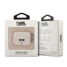 Заредете изображение във визуализатора на галерията – Karl Lagerfeld KLA3UKHGD AirPods 3 cover złoty/gold Glitter Karl`s Head - TopMag
