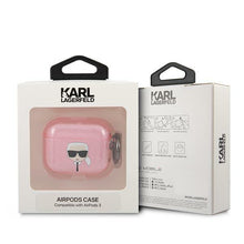 Заредете изображение във визуализатора на галерията – Karl Lagerfeld KLA3UKHGP AirPods 3 cover różowy/pink Glitter Karl`s Head - TopMag
