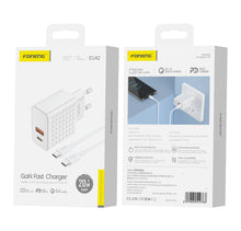 Заредете изображение във визуализатора на галерията – Foneng Wall charger EU42 GaN - USB + Type C - PD 20W 3A with Type C to Type C cable white
