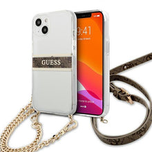 Заредете изображение във визуализатора на галерията – Guess GUHCP13SKC4GBGO iPhone 13 mini 5,4" Transparent hardcase 4G Brown Strap Gold Chain - TopMag
