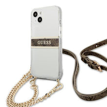 Заредете изображение във визуализатора на галерията – Guess GUHCP13SKC4GBGO iPhone 13 mini 5,4" Transparent hardcase 4G Brown Strap Gold Chain - TopMag
