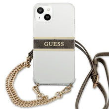 Заредете изображение във визуализатора на галерията – Guess GUHCP13SKC4GBGO iPhone 13 mini 5,4" Transparent hardcase 4G Brown Strap Gold Chain - TopMag
