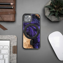 Заредете изображение във визуализатора на галерията – Wood and Resin Case for iPhone 13 Mini MagSafe Bewood Unique Violet - Purple and Black
