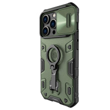 Заредете изображение във визуализатора на галерията – Nillkin CamShield Armor Pro Case Cover iPhone 14 Pro Armor Cover with Camera Cover Ring Stand Dark Green
