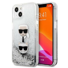 Заредете изображение във визуализатора на галерията – Karl Lagerfeld KLHCP13SKICGLS iPhone 13 mini 5,4" srebrny/silver hardcase Liquid Glitter Karl&amp;Choupette Head - TopMag
