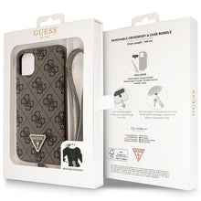 Заредете изображение във визуализатора на галерията – Original Case GUESS hardcase Crossbody 4G Metal Logo GUHCN61P4TDSCPW for Iphone 11/ Xr brown

