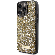 Заредете изображение във визуализатора на галерията – Guess Rhinestone Metal Logo case for iPhone 15 Pro Max - yellow
