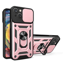 Заредете изображение във визуализатора на галерията – Hybrid Armor Camshield Case with Stand and Camera Cover for iPhone 15 Plus - Pink
