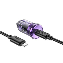 Заредете изображение във визуализатора на галерията – HOCO car charger Type C + cable Type C to Apple Lightning 8-pin PD 30W Z53 purple
