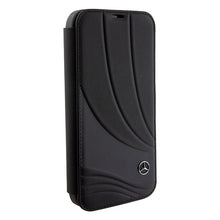 Заредете изображение във визуализатора на галерията – Original Case MERCEDES bookcase Leather Wave Patern MEBKP15S8ROLK for Iphone 15 Black
