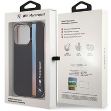 Заредете изображение във визуализатора на галерията – Case BMW BMHCP14L22HVGV iPhone 14 Pro 6.1" black/black IML Tricolor Stripe
