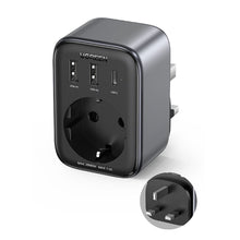 Заредете изображение във визуализатора на галерията – Wall charger 30W (2xUSB/USB C/AC) / adapter EU - UK 13A Ugreen CD314 - black
