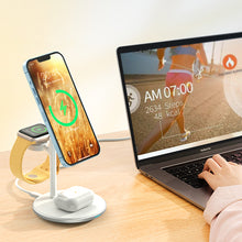 Заредете изображение във визуализатора на галерията – Choetech T585-F 3in1 Magnetic wireless charger station for iPhone 12/13/14 series,AirPods Pro and iwatch charger Black

