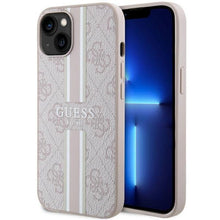 Заредете изображение във визуализатора на галерията – Guess 4G Printed Stripes MagSafe case for iPhone 15/14/13 - pink
