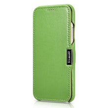 Заредете изображение във визуализатора на галерията – iCarer Metal Clip Vintage Folio Genuine Leather Flip Cover for iPhone XS / iPhone X green (RIX02-GN)
