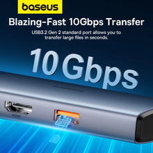 Заредете изображение във визуализатора на галерията – USB HUB 6in1 Baseus Metal Gleam Series II USB-A/USB-C/USB-C PD/HDMI/RJ45/SD/TF - black
