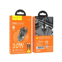 Заредете изображение във визуализатора на галерията – HOCO car charger Type C + cable Type C to Type C PD 30W Z53 black
