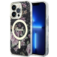 Заредете изображение във визуализатора на галерията – Original Case GUESS hardcase Flower MagSafe GUHMP14LHCFWSK for Iphone 14 Pro black
