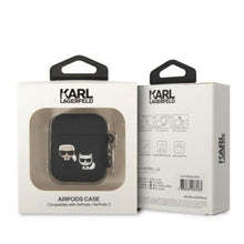 Заредете изображение във визуализатора на галерията – Karl Lagerfeld KLACA2SILKCK AirPods 1/2 cover black/black Silicone Karl &amp; Choupette
