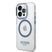 Заредете изображение във визуализатора на галерията – Guess GUHMP14XHTRMB iPhone 14 Pro Max 6.7" blue/blue hard case Metal Outline Magsafe
