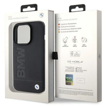 Заредете изображение във визуализатора на галерията – Original Case BMW Magsafe Leather Hot Stamp BMHMP15LSLLBK for Iphone 15 Pro Black
