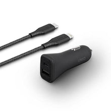 Заредете изображение във визуализатора на галерията – UNIQ Ład. sam. Votra Duo P30 USB-C PD 30W MFI + kabel USB-C na lightning czarny/charcoal black
