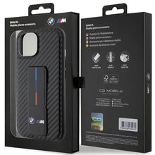 Заредете изображение във визуализатора на галерията – BMW Grip Stand Smooth &amp; Carbon case for iPhone 15 - black
