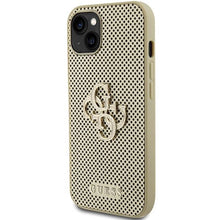 Заредете изображение във визуализатора на галерията – Guess Perforated 4G Glitter case for iPhone 15 - gold
