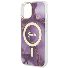 Заредете изображение във визуализатора на галерията – Original Case GUESS hardcase Golden Marble MagSafe GUHMP14SHTMRSU for Iphone 14 purple
