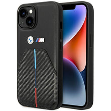 Заредете изображение във визуализатора на галерията – Case BMW BMHCP14S22NSTB iPhone 14 6.1" black/black Stamped Tricolor Stripe
