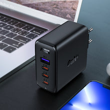 Заредете изображение във визуализатора на галерията – Acefast fast charger GaN 3xUSB-C/1xUSB-A 100W black + angled cable USB-C - USB-C 100W 2m black
