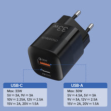 Заредете изображение във визуализатора на галерията – Choetech Fast USB Wall Charger USB Type C PD QC 33W black (PD5006) - TopMag
