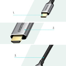 Заредете изображение във визуализатора на галерията – Choetech kit adapter HUB USB Type C - HDMI 2.0 (3840 x 2160 @ 60Hz) gray (HUB-H12) + USB cable Type C - HDMI (3840 x 2160 @ 60Hz) 2m gray (CH0021) - TopMag
