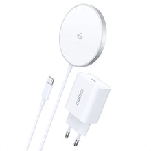 Заредете изображение във визуализатора на галерията – Choetech MagSafe Qi Wireless Charger 15W with Aluminum Stand Silver + PD 20W AC Charger (H047 + Q5004) - TopMag
