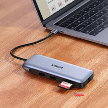 Заредете изображение във визуализатора на галерията – Ugreen multi-functional HUB 9in1 USB Type C - HDMI, DP, VGA, 2 x USB, RJ45 Ethernet, SD / TF card reader, USB Type C PD 100W gray (CM274) - TopMag

