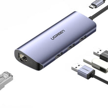 Заредете изображение във визуализатора на галерията – Ugreen multifunctional adapter HUB USB Type C - 3 x USB / Ethernet RJ-45 / micro USB gray (CM252) - TopMag
