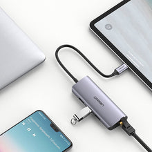Заредете изображение във визуализатора на галерията – Ugreen multifunctional adapter HUB USB Type C - 3 x USB / Ethernet RJ-45 / micro USB gray (CM252) - TopMag
