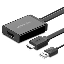 Заредете изображение във визуализатора на галерията – Ugreen unidirectional HDMI adapter (male) - Display Port (female) + USB (for power supply) video adapter 0.5m black (MM107) - TopMag
