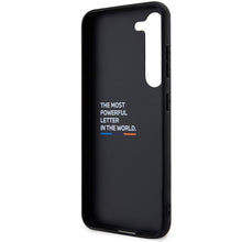 Заредете изображение във визуализатора на галерията – Original faceplate case BMW BMHCS23S22NBCK for SAMSUNG S23 (Carbon Case Bottom Horizontal Blue Line and Metal Logo / black)
