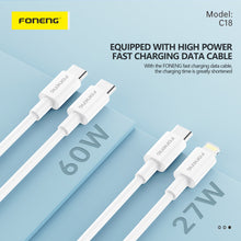 Заредете изображение във визуализатора на галерията – Foneng Car charger C18 - USB + Type C - PD 30W 3A with Type C to Lightning cable grey
