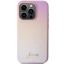 Заредете изображение във визуализатора на галерията – Guess Saffiano Iridescent Script case for iPhone 15 Pro - pink
