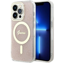 Заредете изображение във визуализатора на галерията – Original Case GUESS hardcase 4G MagSafe GUHMP14LH4STP for Iphone 14 Pro pink
