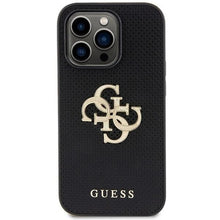 Заредете изображение във визуализатора на галерията – Guess Leather Perforated 4G Glitter Logo Case for iPhone 15 Pro Max - Black
