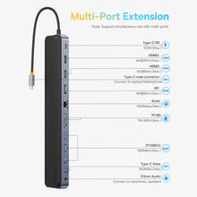 Заредете изображение във визуализатора на галерията – Baseus EliteJoy Gen2 universal USB HUB 12in1 with USB-C cable 25cm notebook stand USB-A / USB-C / DP / HDMI / SD / TF / RJ45 / 3.5mm jack / PD 100W gray (WKSX030213)
